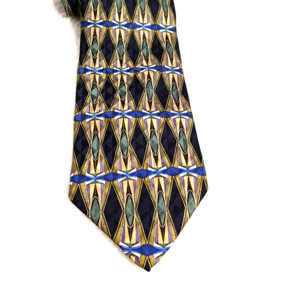 Vintage Men's Cambridge Classic 100% Silk Tie Geometric Motif - Picture 7 of 13